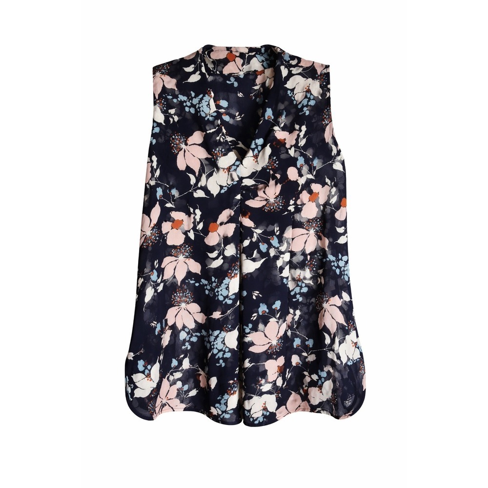 Mario Serrani Italy Sleeveless Floral Blouse Navy Blue Size L MSRP $98